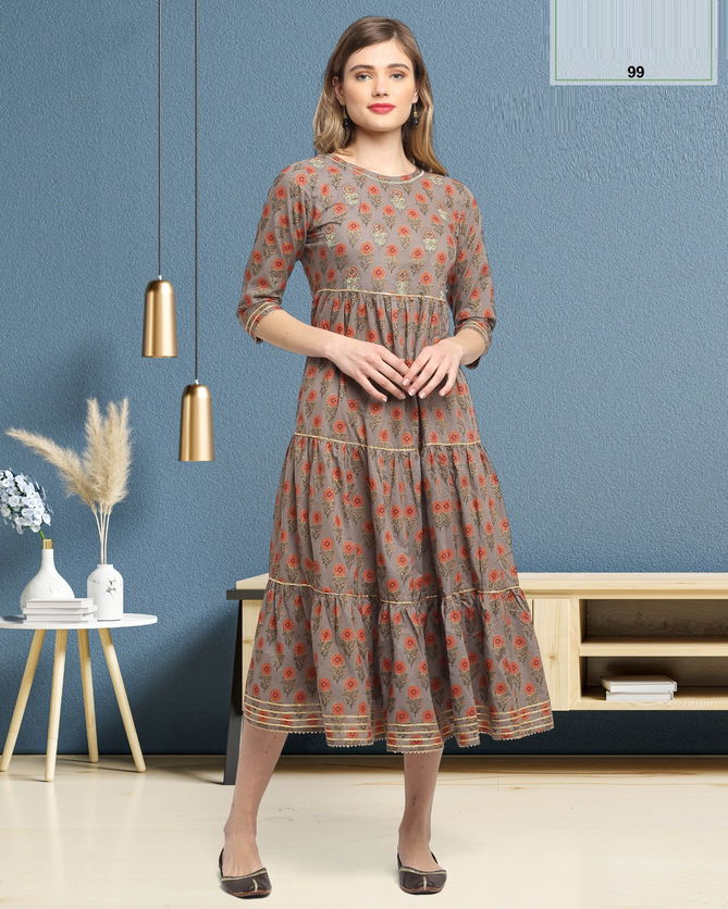 Trendy Printed Daisy Long Cotton Kurtis Catalog